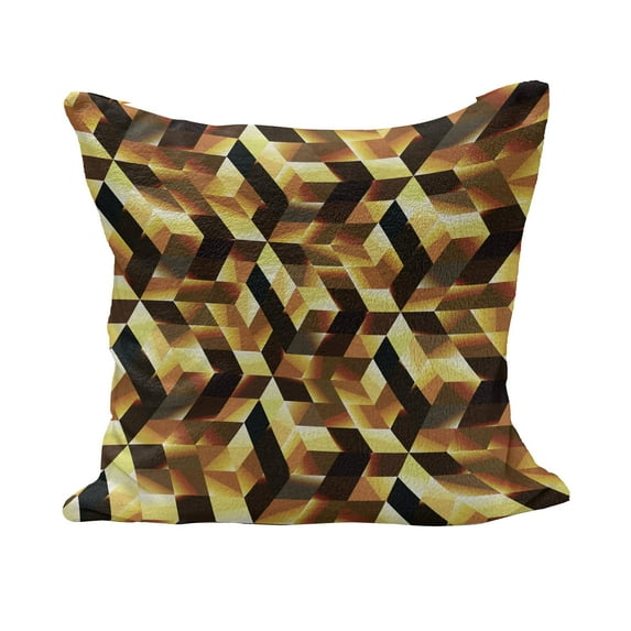Abstract Fluffy Throw Pillow Cushion Cover, Cubes and Blocks Form Abstract Style Geometric Digital Graphic Art Pattern, Rectangle Accent Pillow Case, 26" x 16", Black Yellow Brown, by Ambesonne