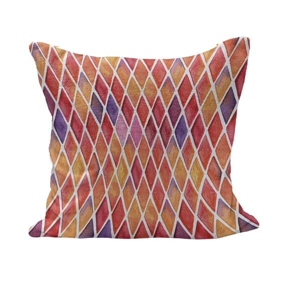 Abstract Fluffy Throw Pillow Cushion Cover, Diamond Shaped Mosaic Crossed Geometric Forms in Watercolor Picture, Decorative Square Accent Pillow Case, 26" x 26", Orange Purple Pink, by Ambesonne