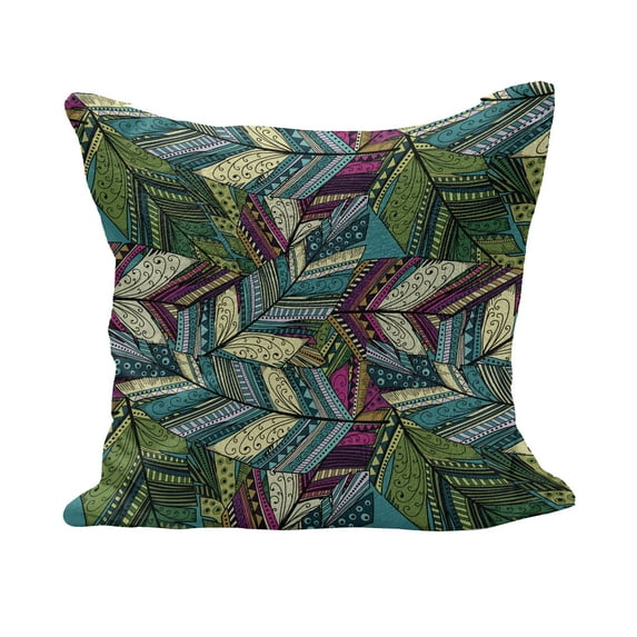 Abstract Fluffy Throw Pillow Cushion Cover, Exotic Feather Pattern Colorful Design Motifs Dots and Swirls Quills, Decorative Square Accent Pillow Case, 40" x 40", Teal Purple Cream, by Ambesonne