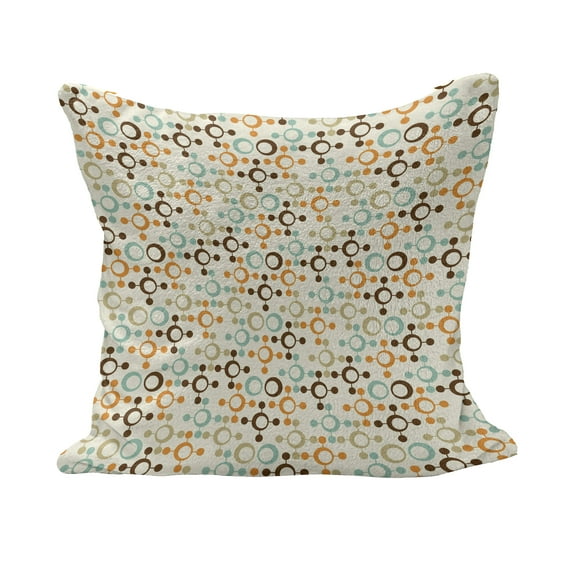 Abstract Fluffy Throw Pillow Cushion Cover, Funky Molecule Like with Circles and Dots Science Lab Theme, Decorative Square Accent Pillow Case, 18" x 18", Orange Grey Pale Blue, by Ambesonne