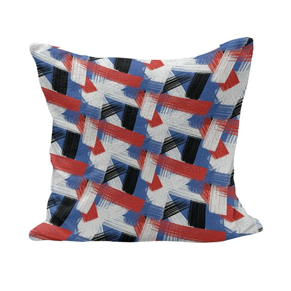 Abstract Fluffy Throw Pillow Cushion Cover, Geometric Grunge Bold Stripes with Brushstrokes Motif, Decorative Square Accent Pillow Case, 26" x 26", Violet Blue White, by Ambesonne