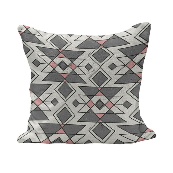 Abstract Fluffy Throw Pillow Cushion Cover, Geometric Pattern with Traditional Culture Effects Print, Rectangle Accent Pillow Case, 36" x 16", Grey Pearl Pale Pink, by Ambesonne