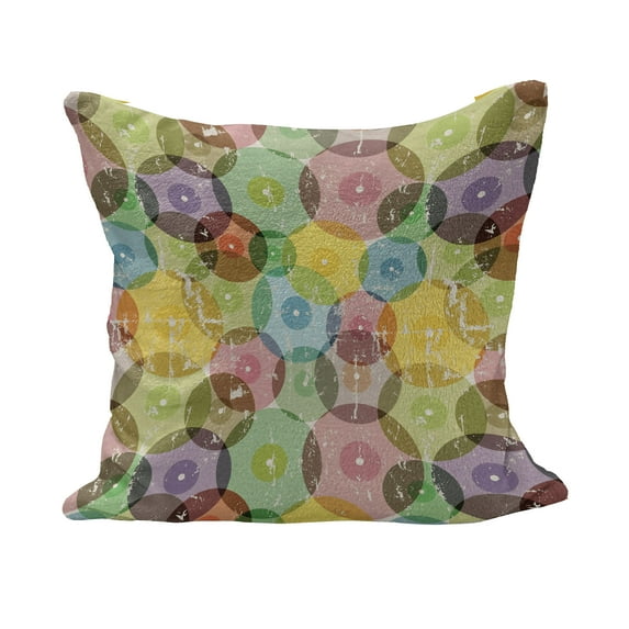 Abstract Fluffy Throw Pillow Cushion Cover, Geometrical Image Rounds with Vintage Retro Designwith Rainbow Colors Art Print, Rectangle Accent Pillow Case, 26" x 16", Multicolor, by Ambesonne