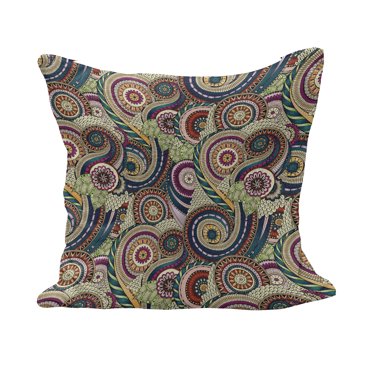 Abstract Fluffy Throw Pillow Cushion Cover, Inspired Doodle Style Geometric Shapes Paisley Oriental Elements, Rectangle Accent Pillow Case, 36" x 16", Multicolor, by Ambesonne