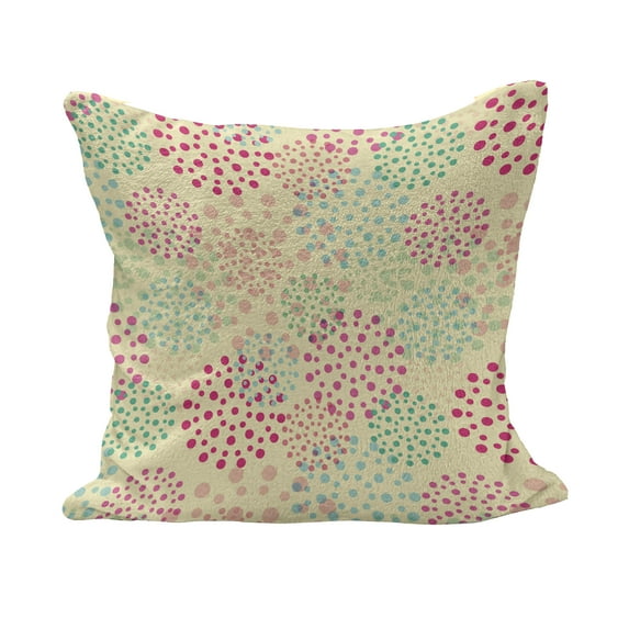 Abstract Fluffy Throw Pillow Cushion Cover, Little Flower Shaped Dots Creative Circles in Happiness Art Design, Decorative Square Accent Pillow Case, 26" x 26", Multicolor, by Ambesonne