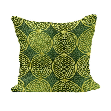 Abstract Fluffy Throw Pillow Cushion Cover, Modern Vivid Flower of Life Code Illustration, Rectangle Accent Pillow Case, 36" x 16", Yellow Hunter Green, by Ambesonne