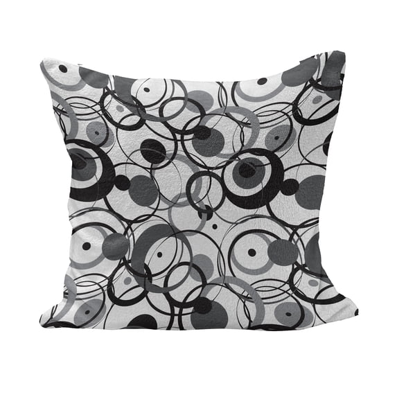 Abstract Fluffy Throw Pillow Cushion Cover, Monochrome Circles Dots Surreal Expressionism Inspired Geometric Modern Art, Decorative Square Pillow Case, 16" x 16", Grey Black White, by Ambesonne