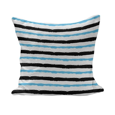 Abstract Fluffy Throw Pillow Cushion Cover, Paintbrush Large Color Bands Simplistic Horizontal Lines Stripes, Decorative Square Accent Pillow Case, 20" x 20", Aqua Black White, by Ambesonne