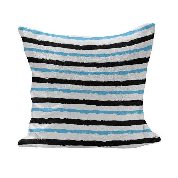 Abstract Fluffy Throw Pillow Cushion Cover, Paintbrush Large Color Bands Simplistic Horizontal Lines Stripes, Decorative Square Accent Pillow Case, 24" x 24", Aqua Black White, by Ambesonne