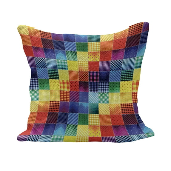 Abstract Fluffy Throw Pillow Cushion Cover, Rainbow Colored Square Shaped Diverse Patterns Diagonal Forms Geometric, Decorative Square Accent Pillow Case, 18" x 18", Multicolor, by Ambesonne