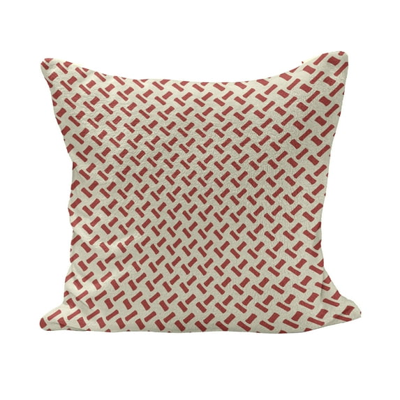 Abstract Fluffy Throw Pillow Cushion Cover, Rounded Small Shapes Conceptual Herringbone Pattern Design Minimalist Maze Inspired, Decorative Square Pillow Case, 28" x 28", Red Cream, by Ambesonne