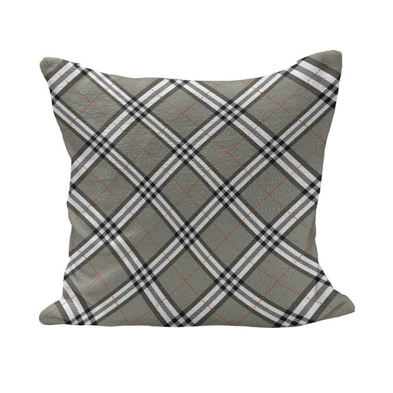 Abstract Fluffy Throw Pillow Cushion Cover, Royal Scottish Tartan Featured Aristocrat Medieval Design, Decorative Square Accent Pillow Case, 16" x 16", Grey Black White, by Ambesonne