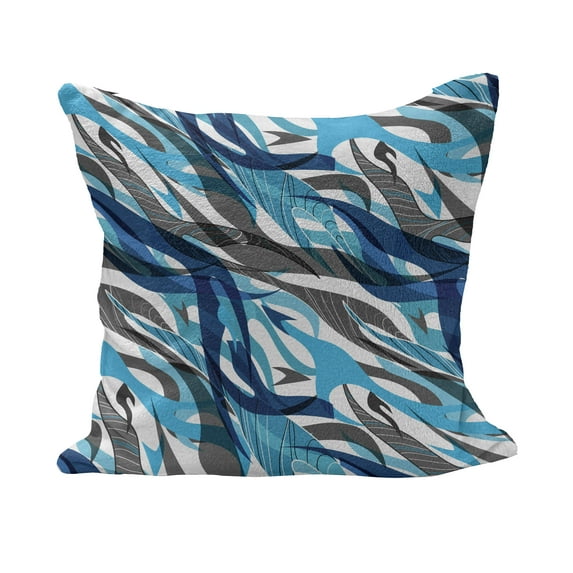 Abstract Fluffy Throw Pillow Cushion Cover, Surreal Expressionism Inspired Image Modern Art Stripes Swirls Waves Trippy, Decorative Square Accent Pillow Case, 28" x 28", Grey Blue White, by Ambesonne