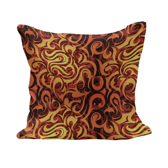 Abstract Fluffy Throw Pillow Cushion Cover, Surreal Floral Pattern with Swirls Curves Foliage Design with Warm Colors, Decorative Square Pillow Case, 28" x 28", Yellow Orange Black, by Ambesonne