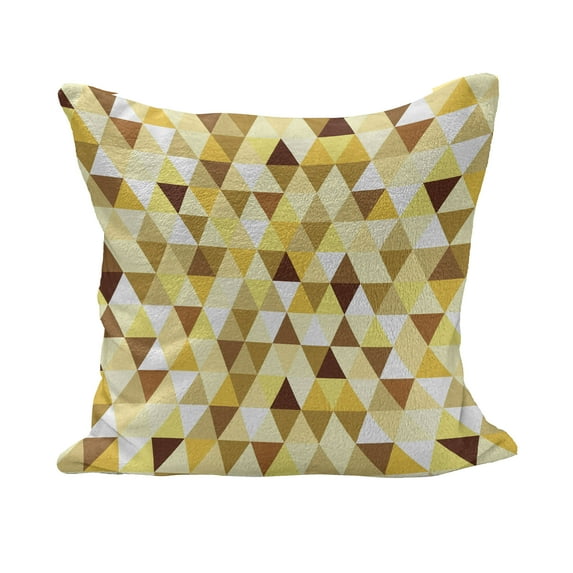 Abstract Fluffy Throw Pillow Cushion Cover, Triangle Pattern with Rhombus Shape Geometric Funky Shapes Vintage Art, Decorative Square Accent Pillow Case, 20" x 20", Yellow Brown White, by Ambesonne