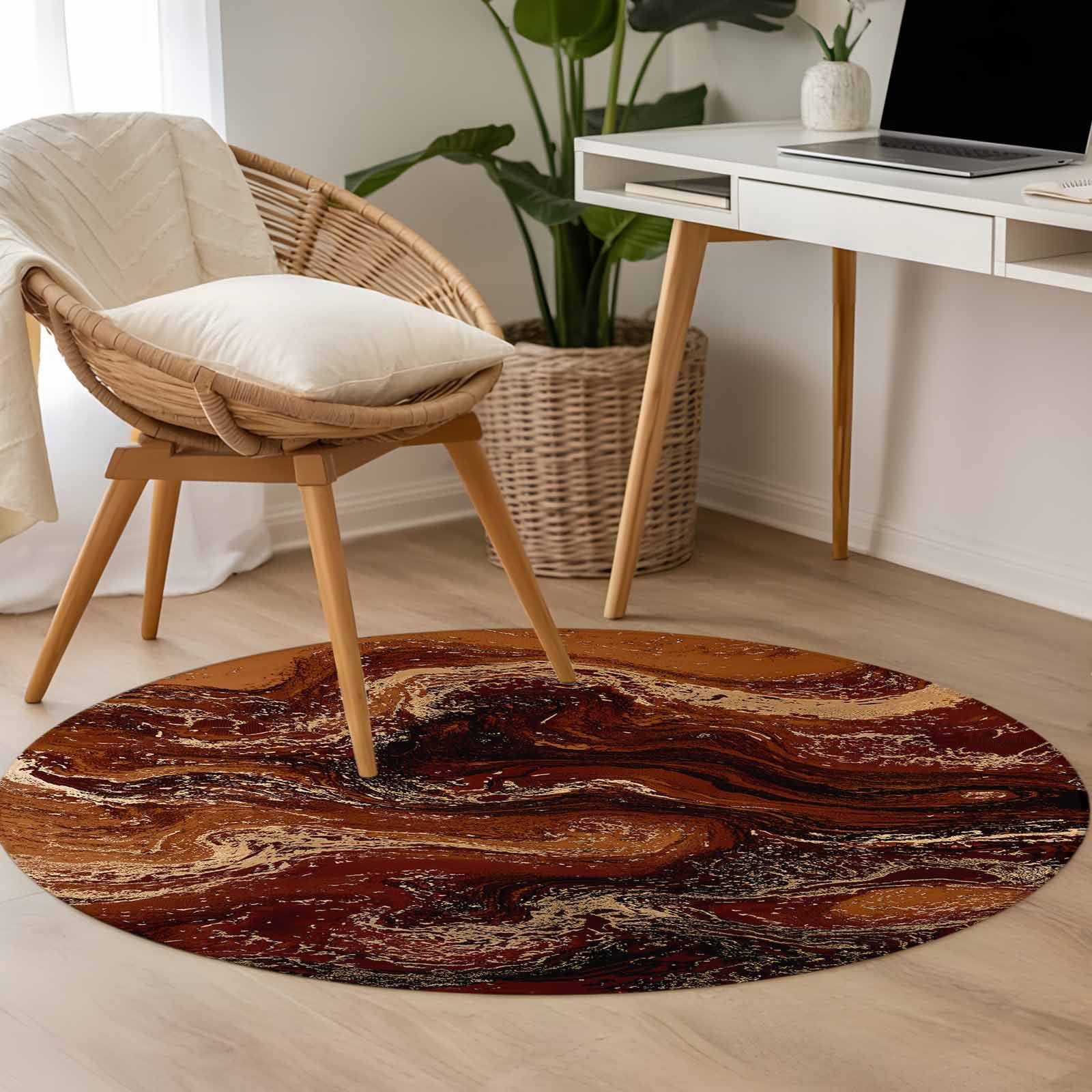 Abstract Fluid 3.3ft Round Rug for Bedroom Reading Corner, Vintage Gold ...
