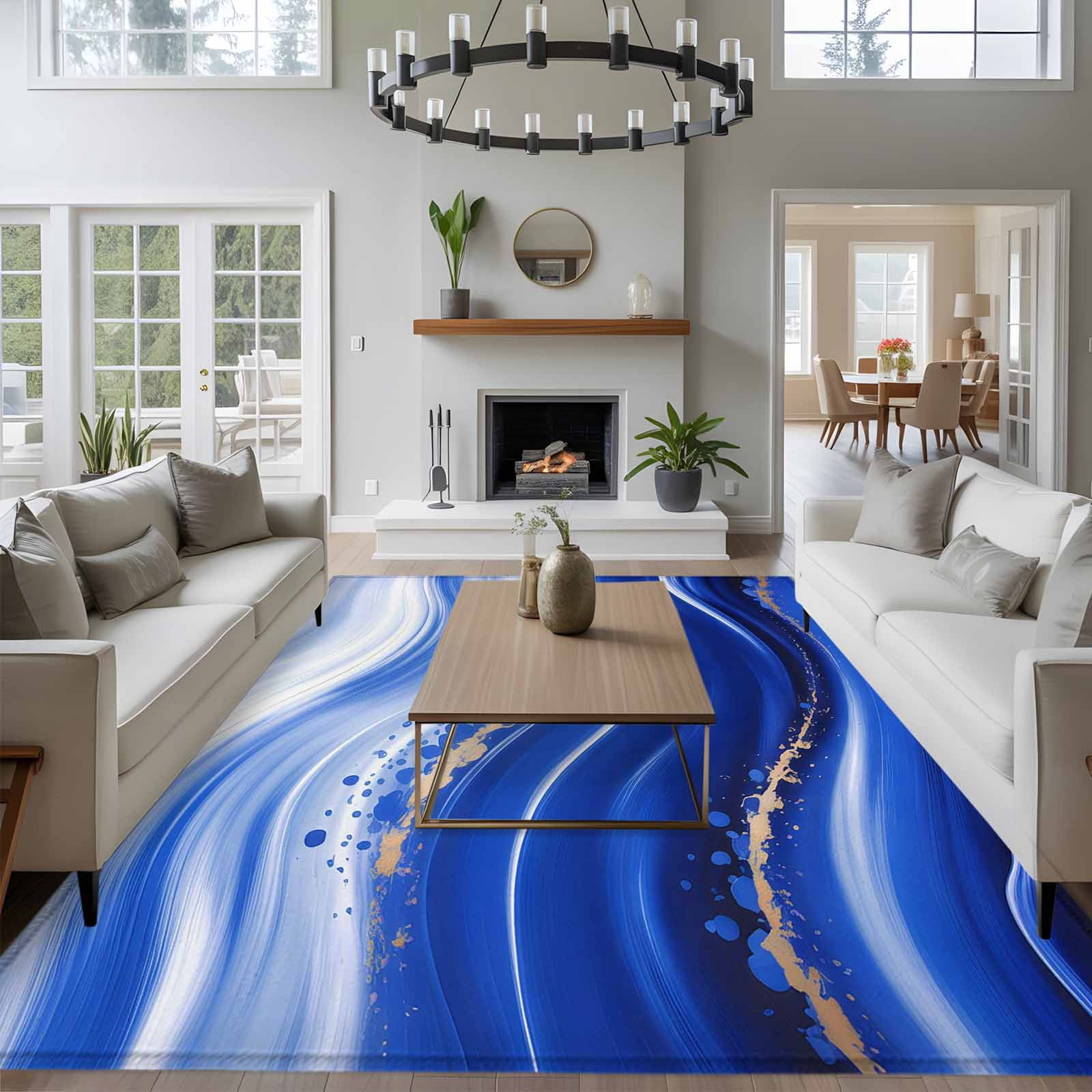 Abstract Fluid Art 8x10 Area Rug for Living Room Sectional Sofa, Retro ...