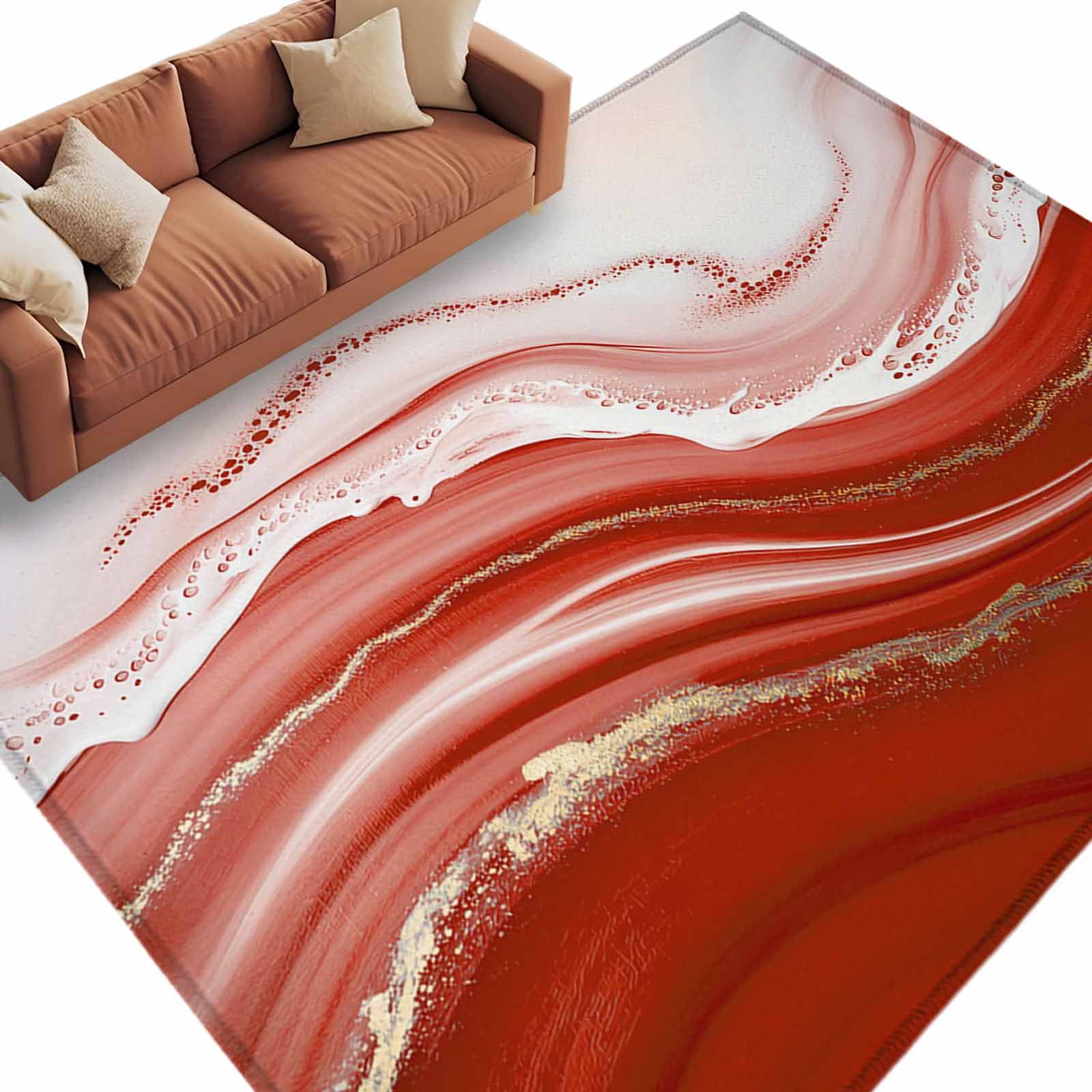 Abstract Fluid Art Area Rug 5x8ft Vintage Red Gradient Oil Painting Non ...