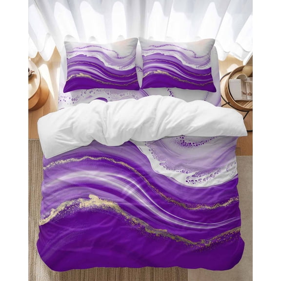 Abstract Fluid Art Bedding Duvet Cover Set Full Size 4 Pieces Vintage Purple Gradient Oil Painting Bedding Set with Zipper Closure, 1 Comforter Cover 86x86 Inches 1 Flat Sheet & 2 Pillow Cases