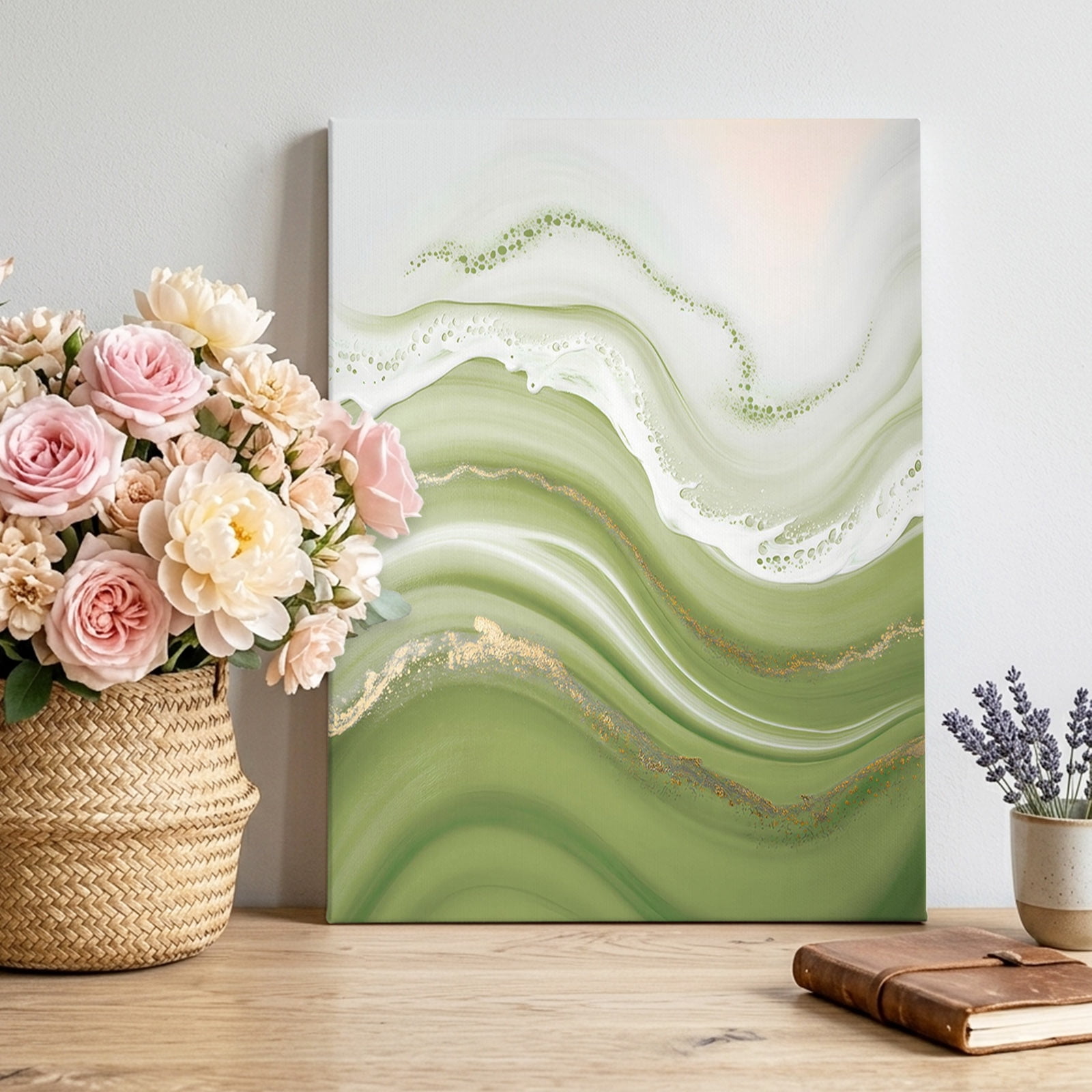 Abstract Fluid Art Canvas Wall Art for Living Room, Vintage Green ...
