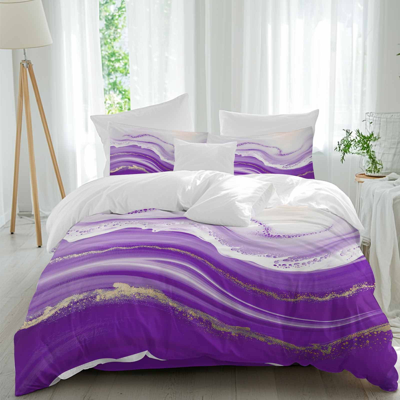 Abstract Fluid Art Full Size Comforter Set, Vintage Purple Gradient Oil ...