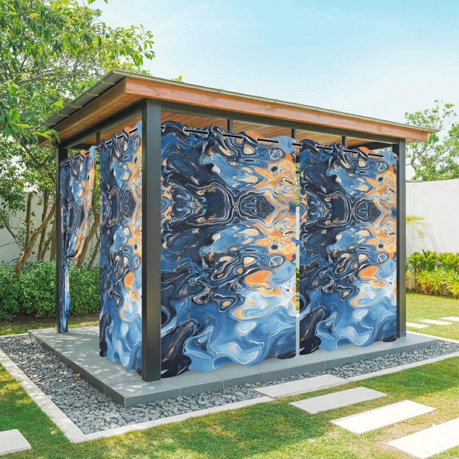 Abstract Fluid Art Outdoor Curtains for Patio, Marble Liquid Waves Coastal Bohemian Sunshade Privacy Drapes Grommet Waterproof Outside Curtains for Porch/Cabana/Balcony 54"x 108", 1 Panel