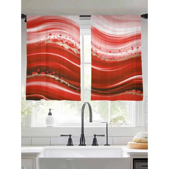 Abstract Fluid Art Sheer Curtains 54 Inches Long 2 Panels Retro Red Gradient Oil Painting Light Filtering Semi Sheer Window Curtains Drapes for Bedroom Living Room 52"x54"