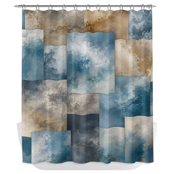 Abstract Fluid Art Shower Curtain - Water Repellent Fabric Shower Curtains Washable, Geometric Modern Blue Brown Color Block Decorative Polyester Cloth Bathroom Curtains Modern Bath Decor 72"x72"