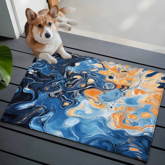 Abstract Fluid Art Small Area Rugs 2x3 Marble Liquid Waves Coastal Bohemian Entryway Rugs Washable Door Mat, Low-Profile Area Rugs Non Slip Floor Carpet for Living Room Bedroom Home Office