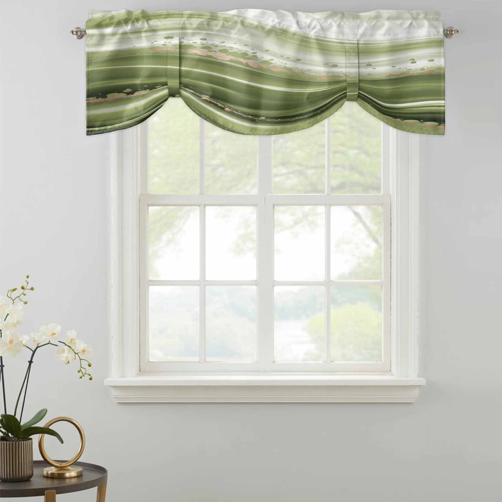 Abstract Fluid Art Tie Up Valances Curtain, Retro Green Gradient Oil ...