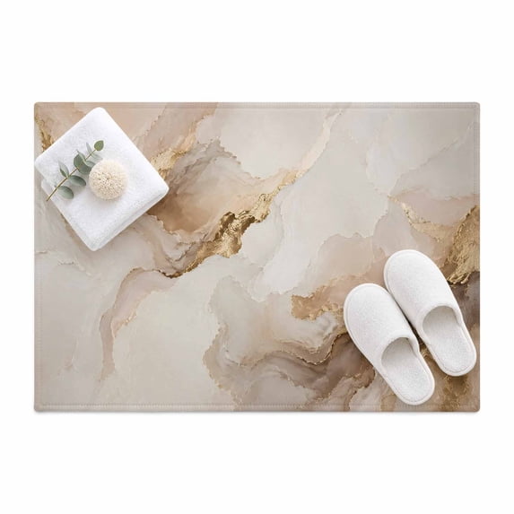 Abstract Fluid Artwork Area Rug 2'x3', Beige Gold Gradient Marble Stone ...