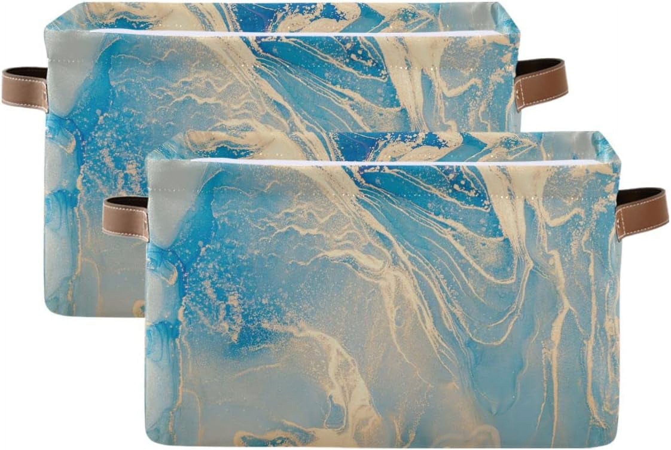 Abstract Fluid Blue and Gold Paint Marble Square Storage Basket Storage ...