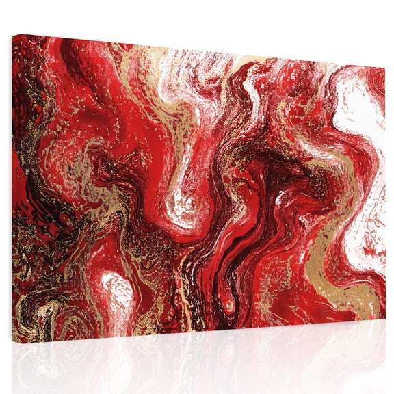 Abstract Fluid Canvas Print Wall Art, Vintage Gold Red Marble Texture Wall Decor Modern Artwork Paintings Pictures for Living Room Framed and Stretched Ready to Hang, 16" x 20"