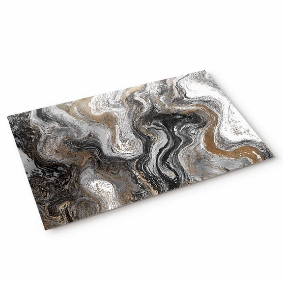Abstract Fluid Door Mat Vintage Gold Black Marble Texture Non Slip Absorbent Entrance Mat Washable Low Profile Indoor Doormat for Front Door Entryway Entry 16"x24"