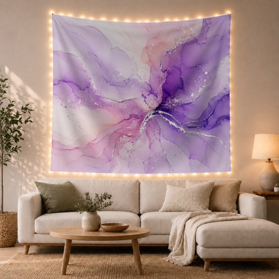 Abstract Fluid Floral Bloom Nebula in Purple, Ethereal and Dreamy, Modern Abstract Art for Art Lovers, Watercolor Wall Art Decor, Housewarming Gift, Tapestry Wall Hanging for Bedroom, Living Room