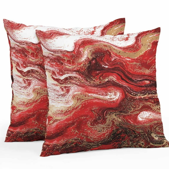 Abstract Fluid Outdoor Pillow Covers Set of 2 Vintage Gold Red Marble Texture Waterproof Throw Pillow Case Decorative Square Cushion Cover for Patio Couch Garden Balcony, 24"x24"