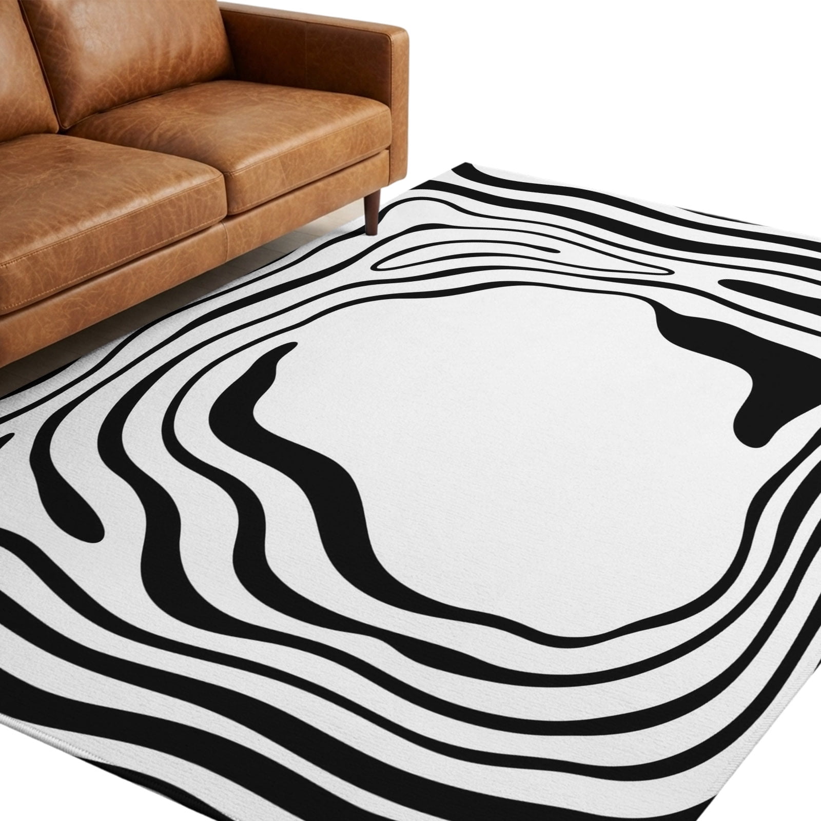 Abstract Fluid Pattern Area Rug 6x9ft Modern Minimalist Black White ...