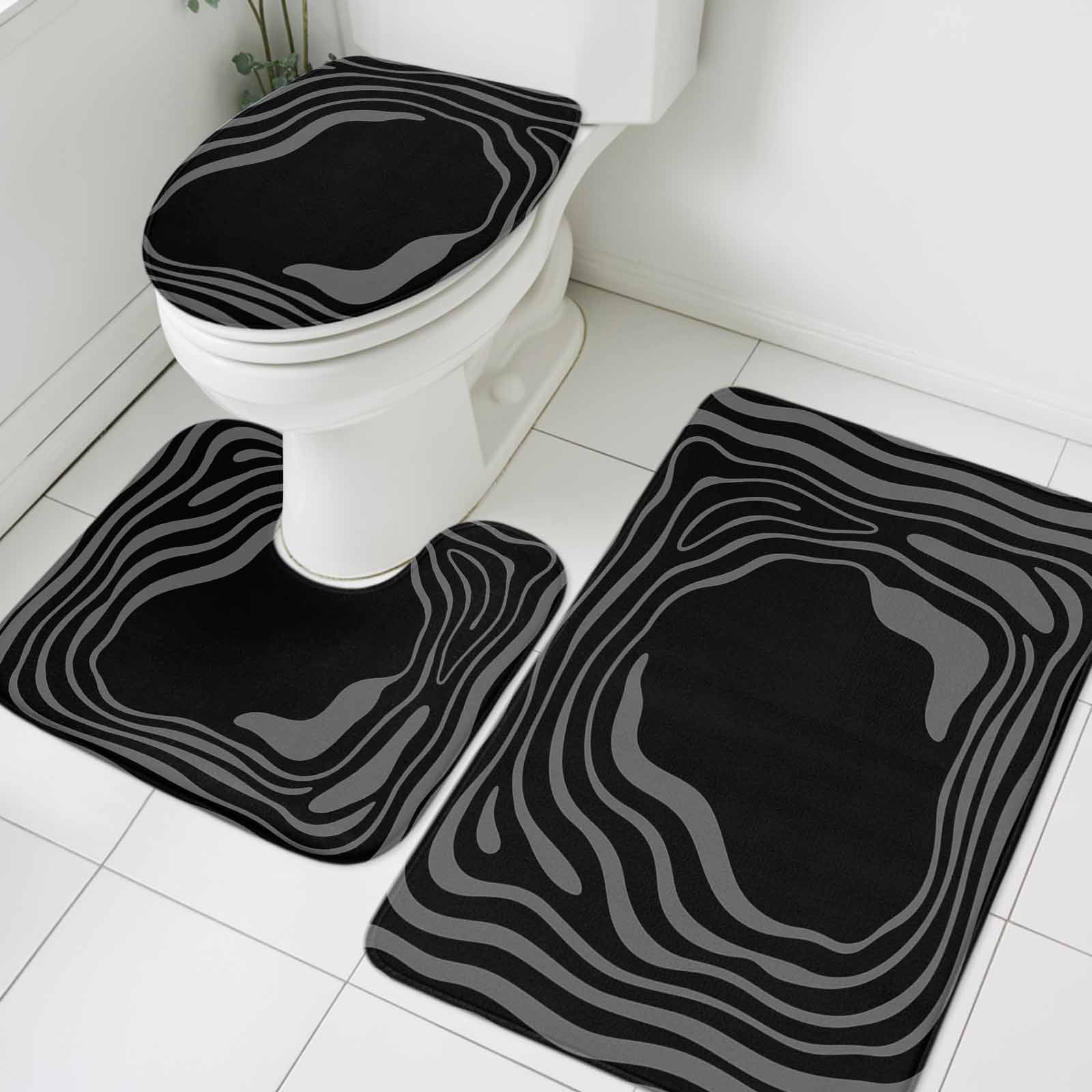 Abstract Fluid Pattern Bathroom Rugs Set Modern Minimalist Black Gray ...