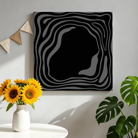 Abstract Fluid Pattern Canvas Wall Art for Living Room, Modern Minimalist Black Gray Ripple Frame Poster Print Painting for Bedroom Office Home Decoration Wall Pictures Prepare To Hang 16"x16"
