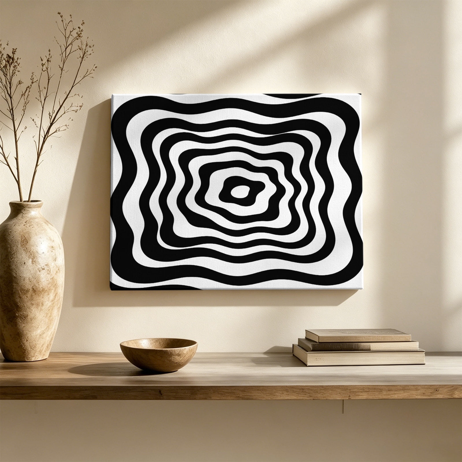 Abstract Fluid Pattern Canvas Wall Art, Modern Minimalist Black White ...