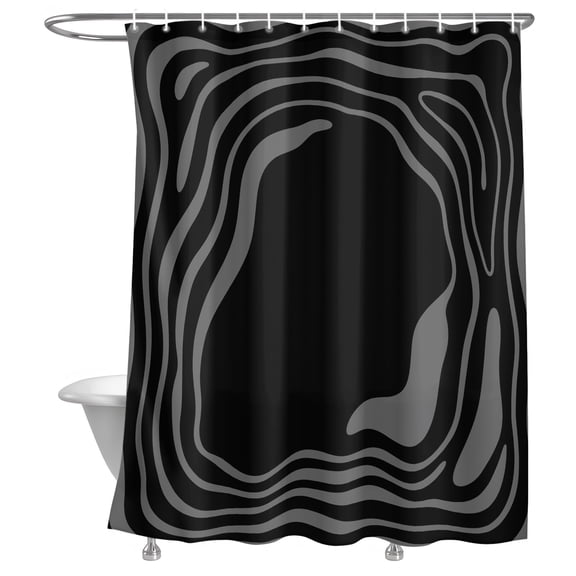 Abstract Fluid Pattern Shower Curtain, Modern Minimalist Black Gray Ripple Frame Lightweight Waterproof Fabric Shower Curtain with Rustproof Grommets for Bathroom Bathtub 36x72in