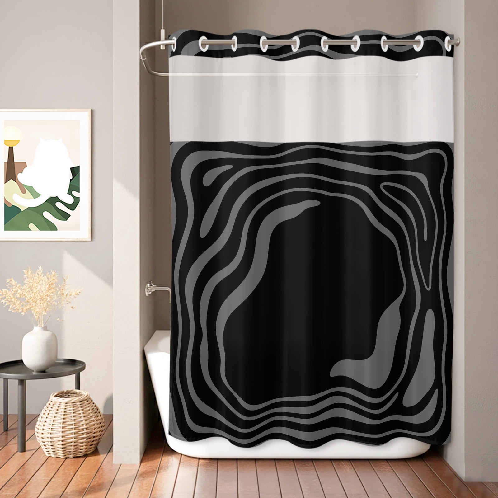 Abstract Fluid Pattern Shower Curtain, Modern Minimalist Black Gray ...