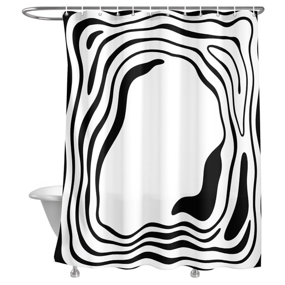 Abstract Fluid Pattern Shower Curtain, Modern Minimalist Black White Ripple Frame Lightweight Waterproof Fabric Shower Curtain with Rustproof Grommets for Bathroom Bathtub 72x84in