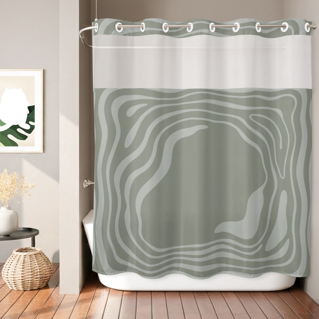 Abstract Fluid Pattern Shower Curtain, Modern Minimalist Sage Green ...