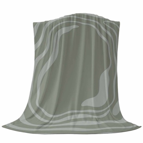 Abstract Fluid Pattern Throw Flannel Blanket Modern Minimalist Sage Green Ripple Frame Super Soft Cozy Bed Blanket, Lightweight Plush Fuzzy Bed Throw for Bedroom Sofa Couch Living Room 30x40in