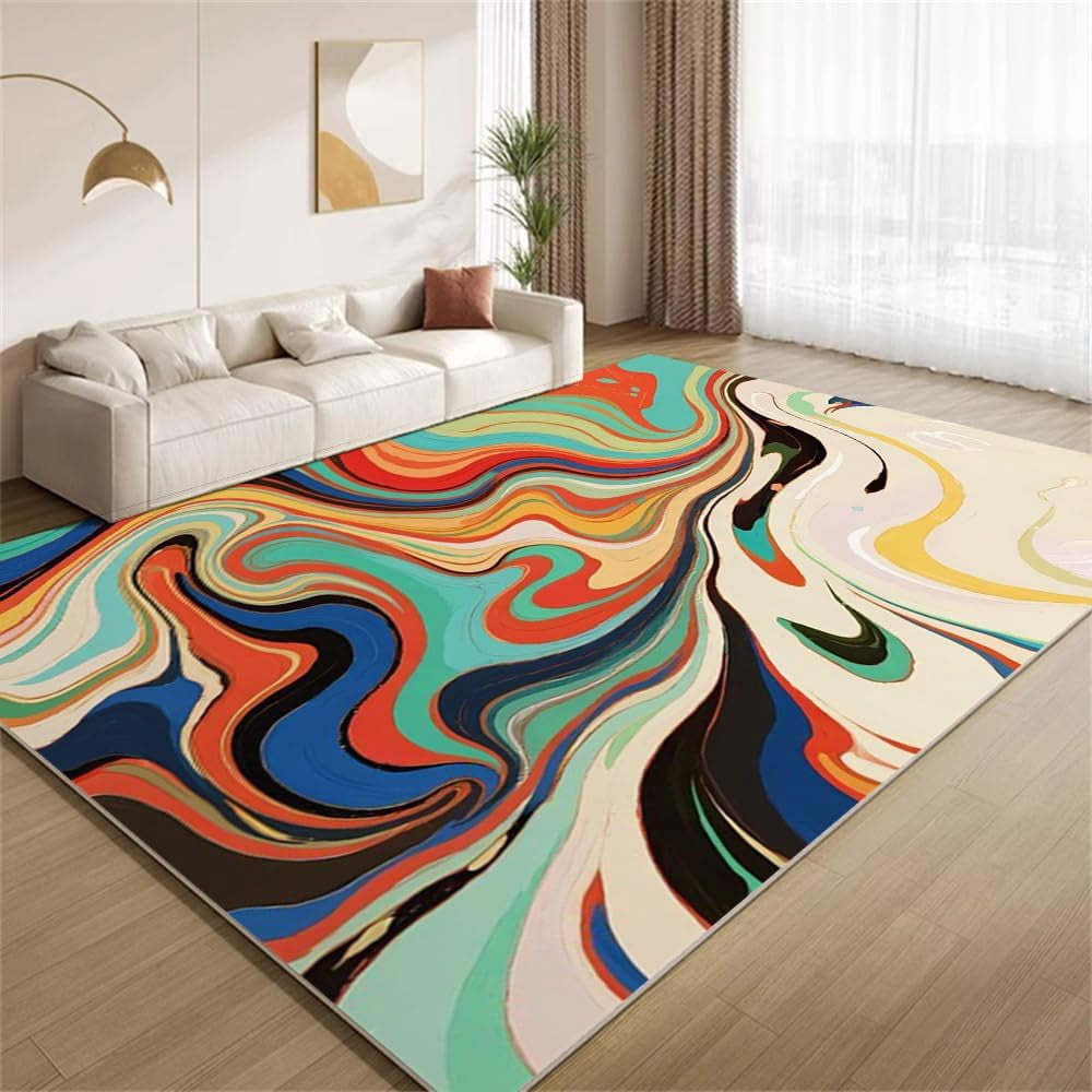 Abstract Fluid Swirls Rug 4x6 Area Rugs Retro Colorful Stripes Rugs Non ...