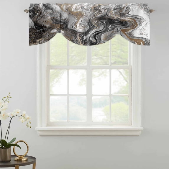 Abstract Fluid Tie Up Valances Curtain, Vintage Gold Black Marble ...