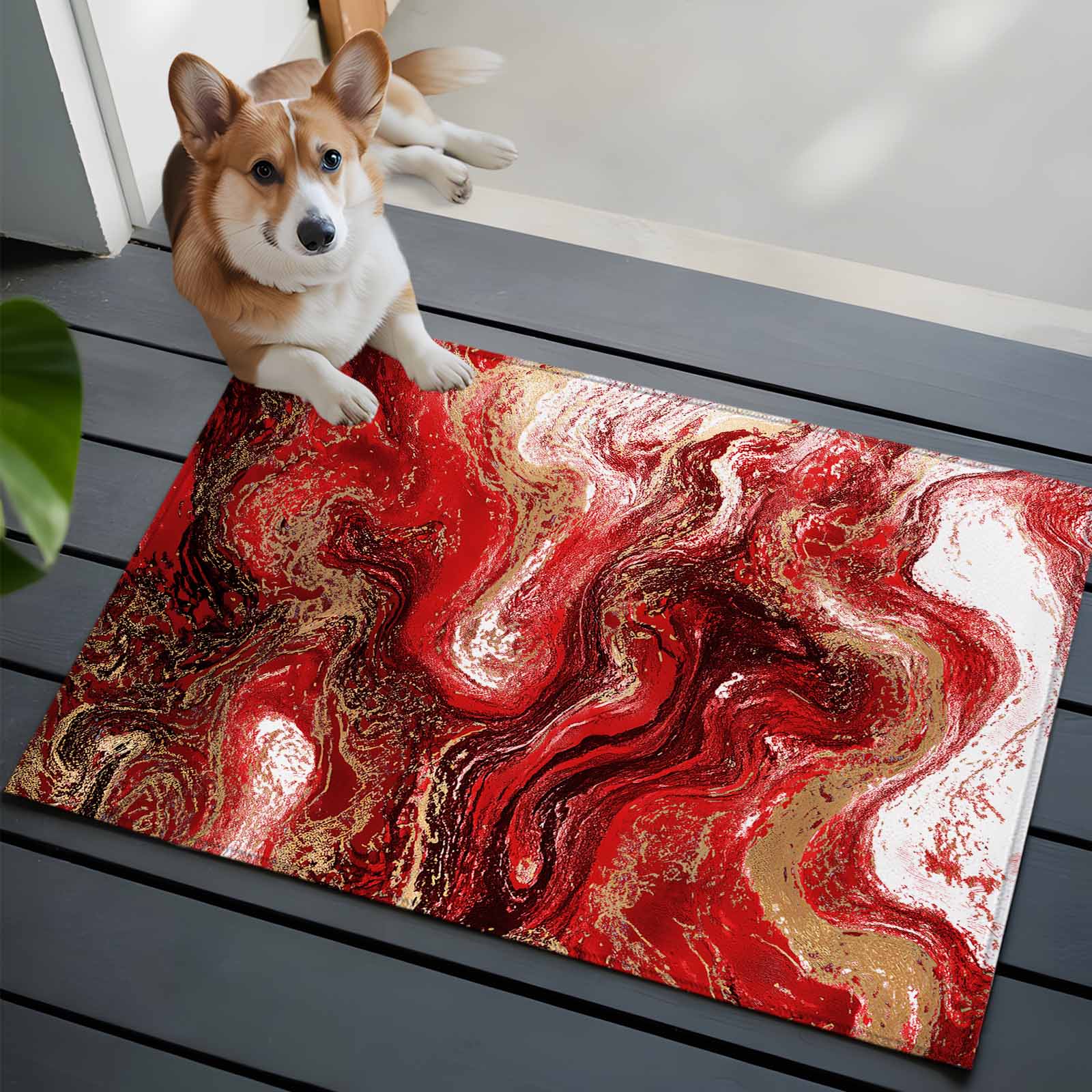 Abstract Fluid Washable Area Rug 2x3 Vintage Gold Red Marble Texture ...
