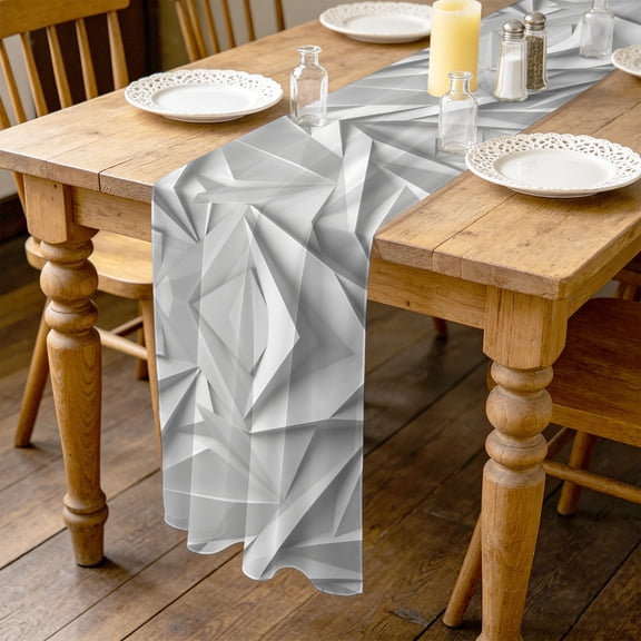 Abstract Folded Paper 10ft Cheesecloth Table Runner for Wedding 27"x120", Art Minimalist Silver 3D Relief Texture Kitchen Dinner Sheer Tulle Chiffon Dresser Scarf, Holiday Party Decorations