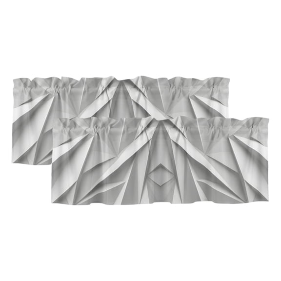 Abstract Folded Paper 2 Panels Kitchen Valance, Art Minimalist Silver 3D Relief Texture Curtains Valances for Small Windows Rod Pocket Window Treatments for Living Room Bedroom 60"W x 18"L